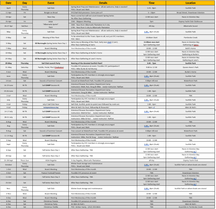 2025 Club Calendar